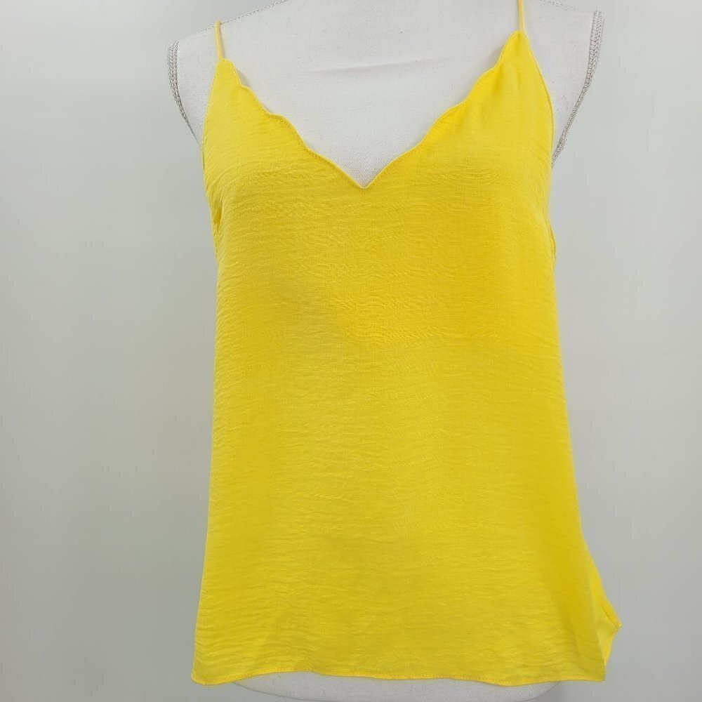 Topshop Yellow Spaghetti Strap Scalloped Tank